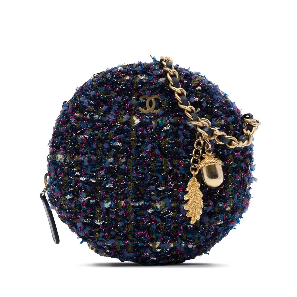 Chanel CC Quilted Tweed Round Crossbody Purple Very good - Front View