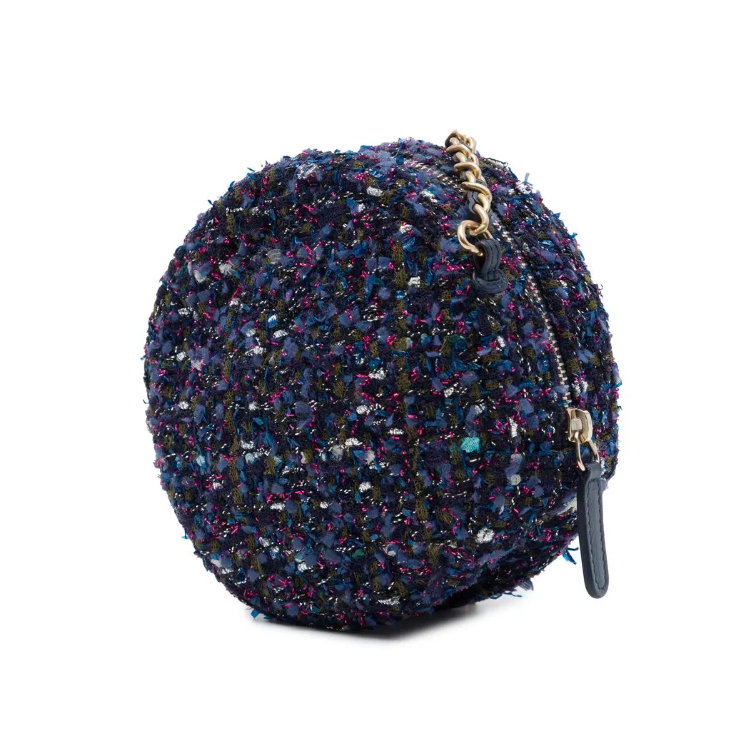 Chanel CC Quilted Tweed Round Crossbody Purple Very good - Back View