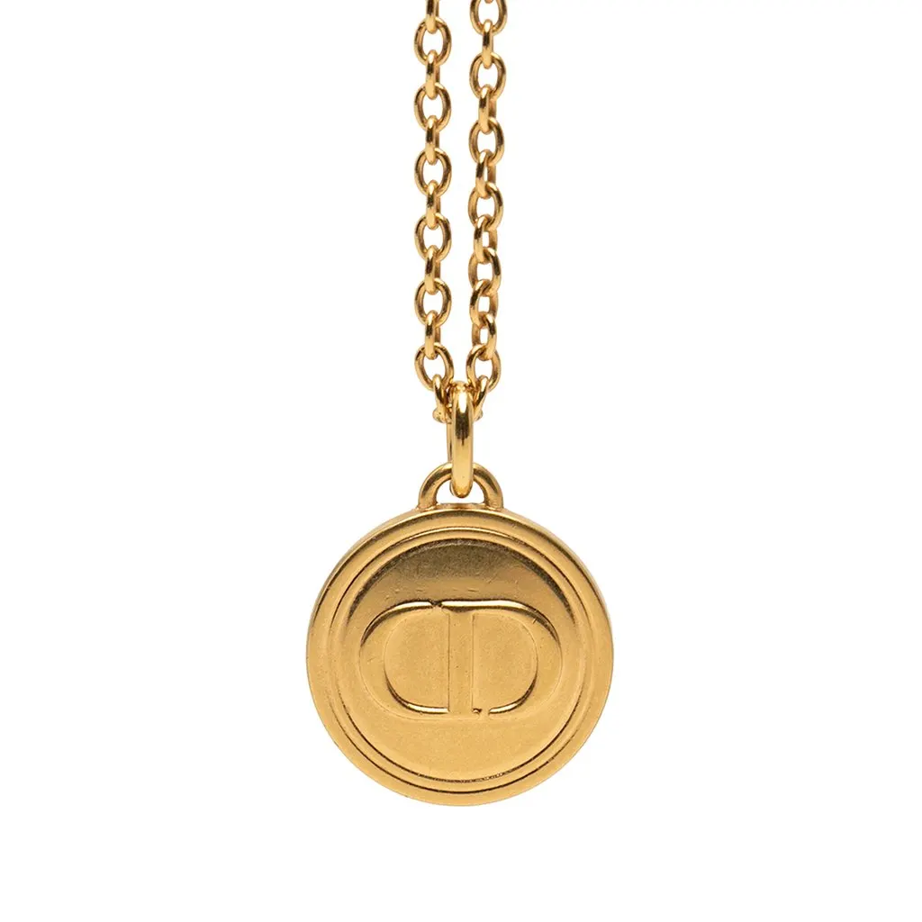 Dior Gold Plated CD Logo Round Pendant Necklace Gold Metal Very good - Back View