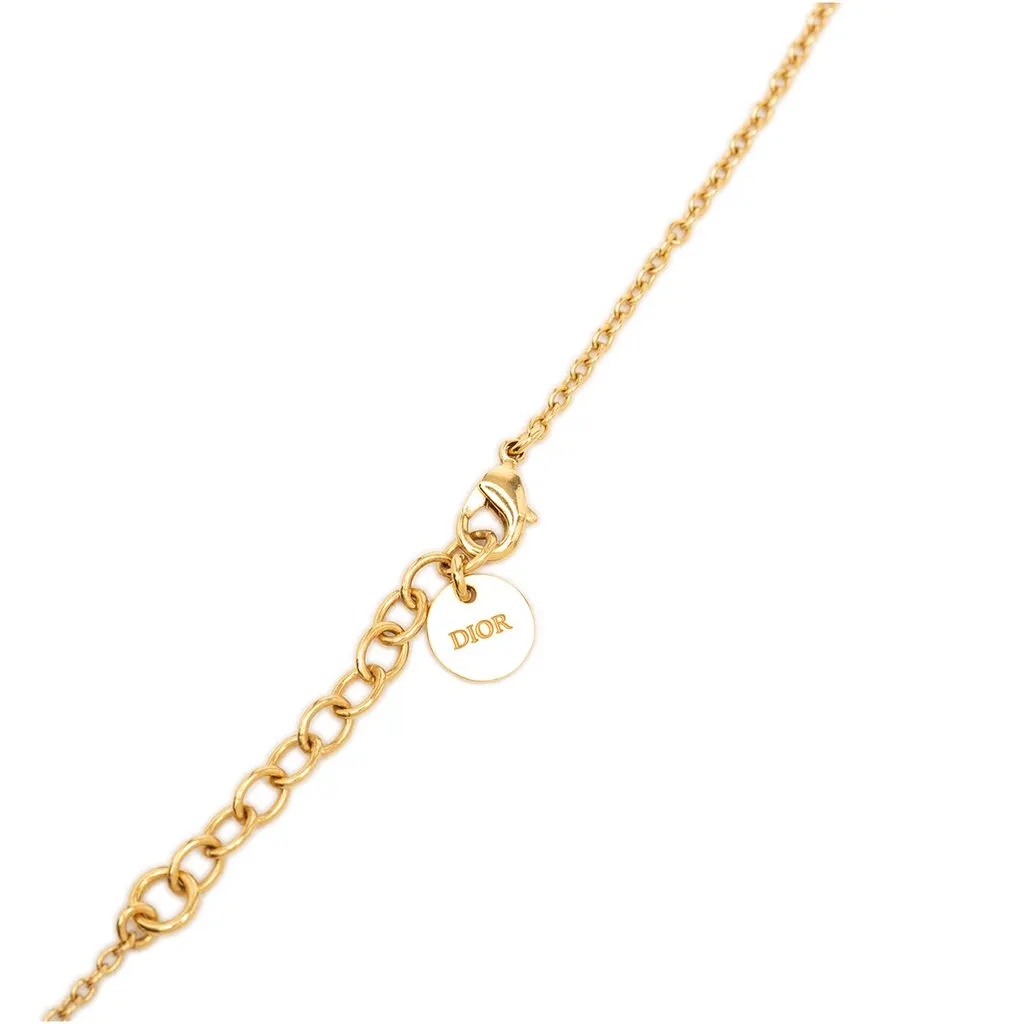 Dior Gold Plated CD Logo Round Pendant Necklace Gold Metal Very good - Model View