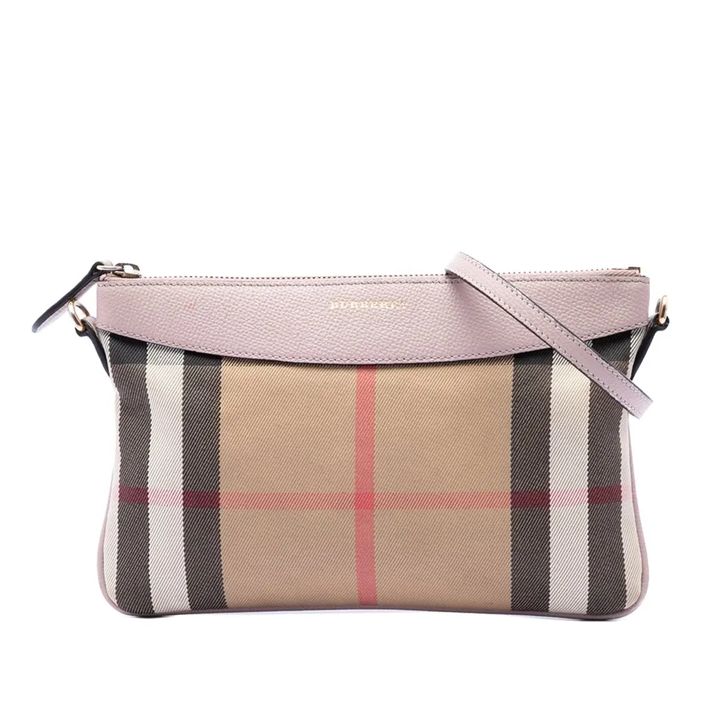 Burberry House Check Canvas Derby Peyton Crossbody Brown Good - Front View