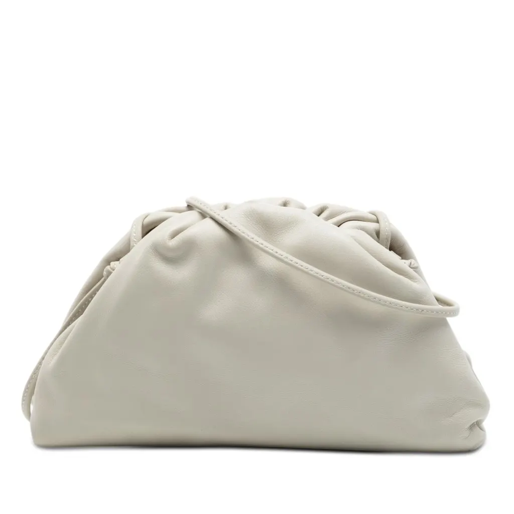 Bottega Veneta Lambskin The Mini Pouch Crossbody White Leather Very good - Front View