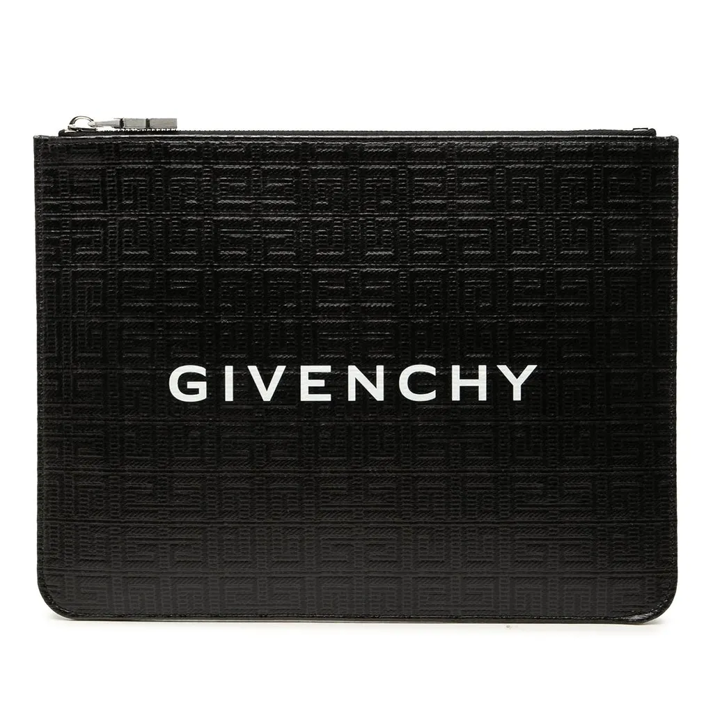 Givenchy 4G Embossed Coated Canvas Flat Pouch Black Canvas Very good - Front View