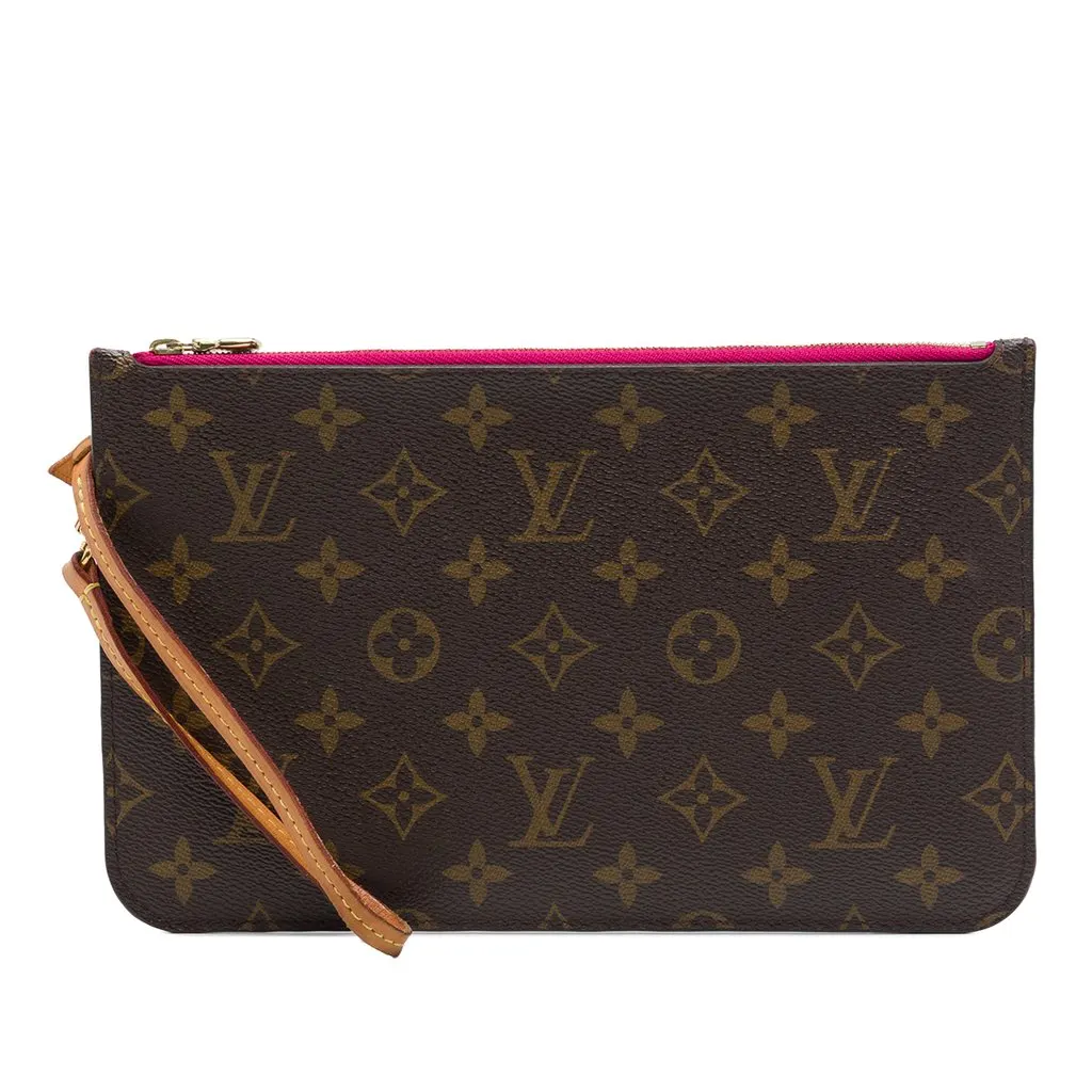 Louis Vuitton Monogram Neverfull MM Pouch Brown Canvas Good - Front View