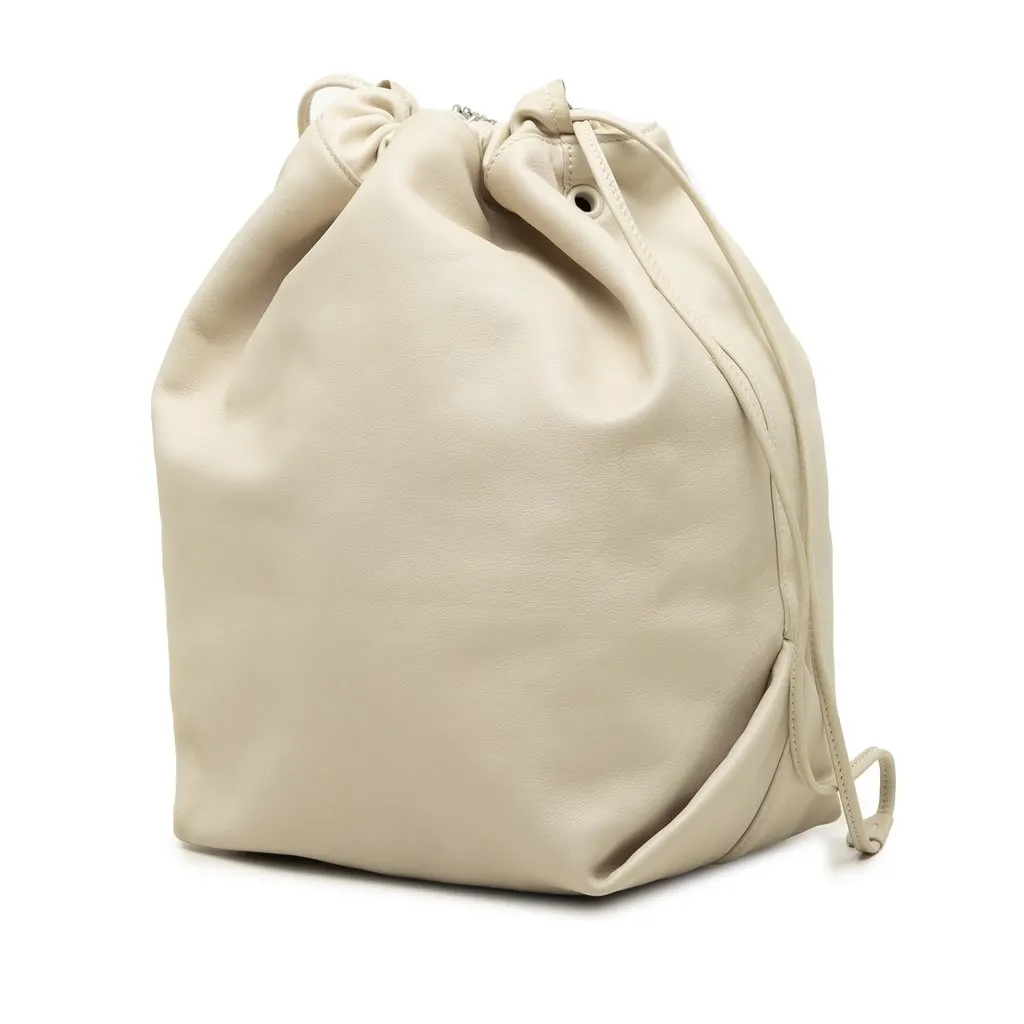 Saint Laurent Lambskin Teddy Drawstring Bucket Bag White Leather Very good - Back View