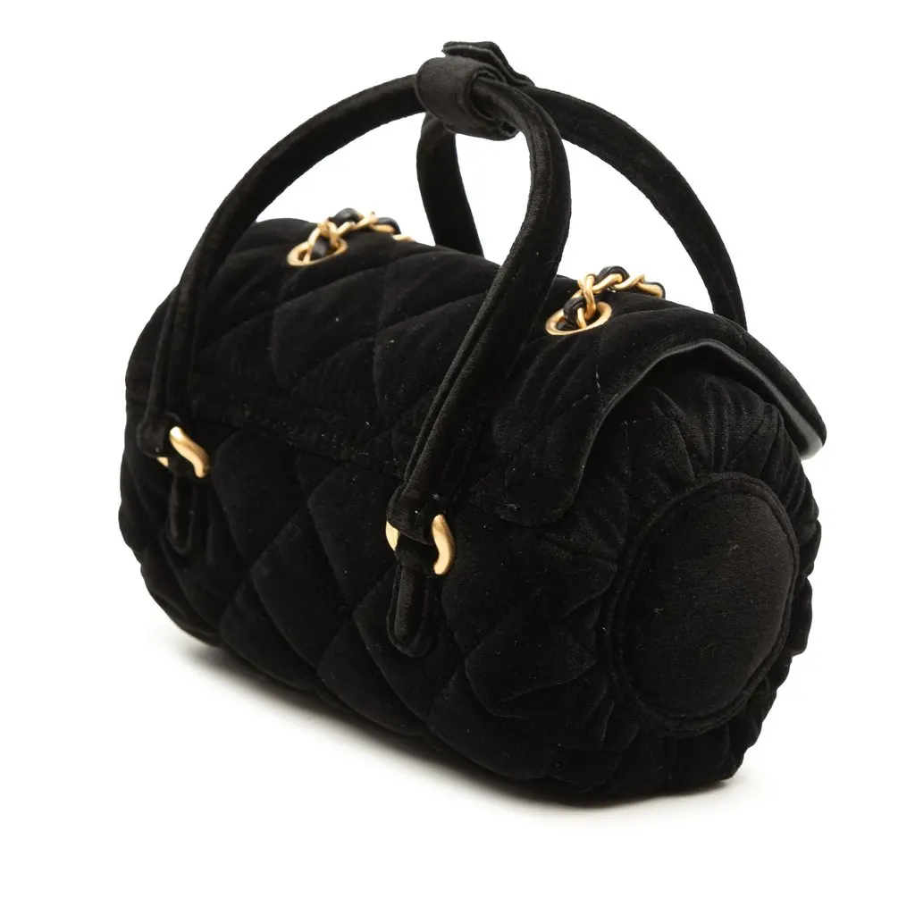 Chanel Mini Quilted Velvet Top Handle Flap Black Very good - Back View
