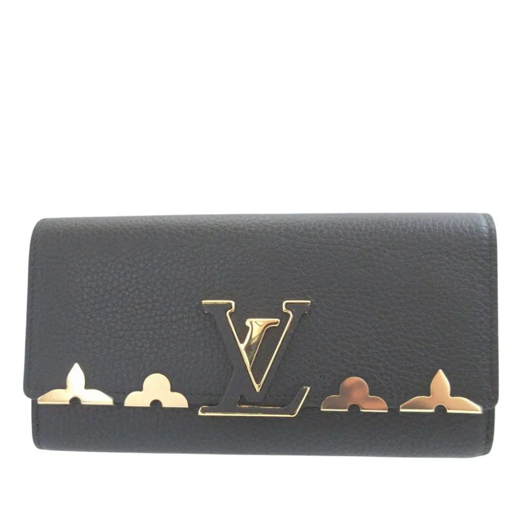 Louis Vuitton Taurillon Capucines Flower Long Wallet Black Leather Very good - Front View
