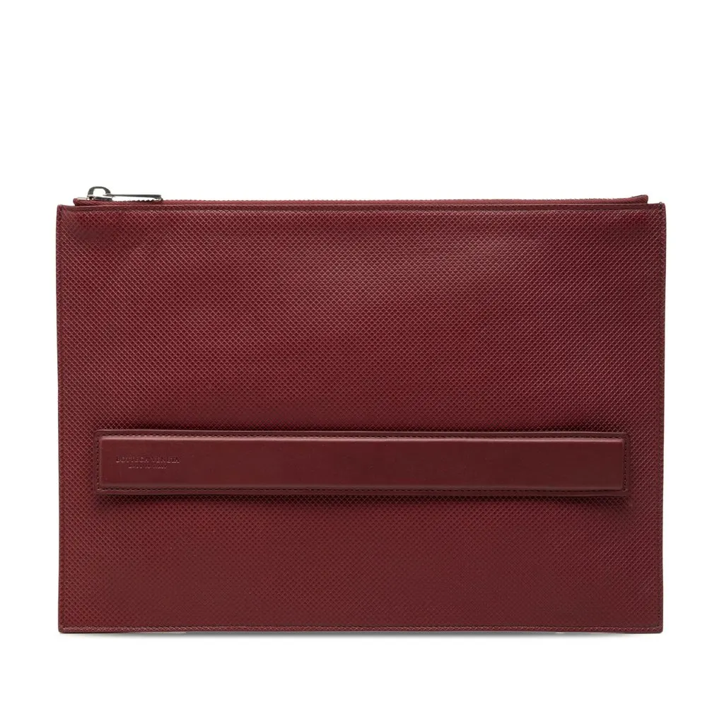 Bottega Veneta Textured Calfskin Marco Polo Clutch Red Leather Very good - Front View