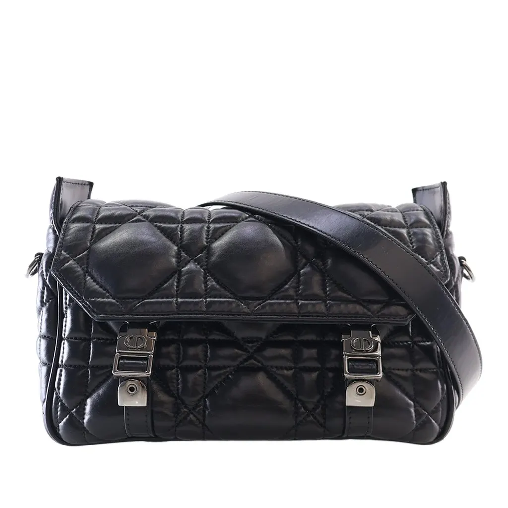 Dior Small Calfskin Macrocannage Diorcamp Messenger Bag Black Leather Very good - Front View