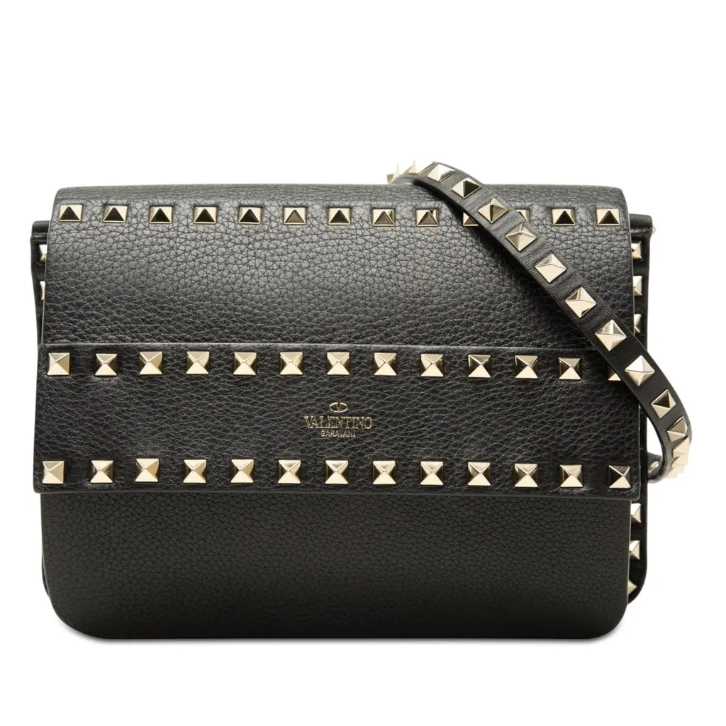 Valentino Small Grained Calfskin Rockstud Crossbody Black Leather Very good - Front View