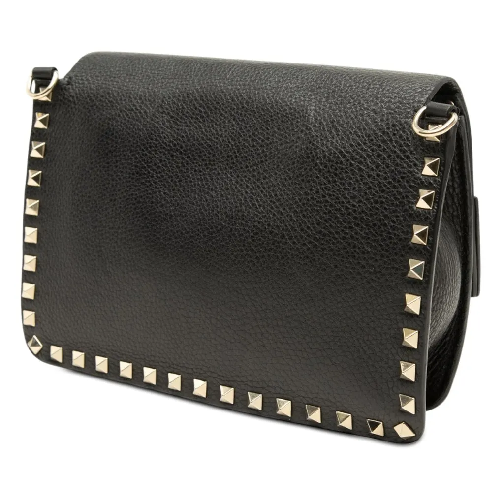 Valentino Small Grained Calfskin Rockstud Crossbody Black Leather Very good - Back View