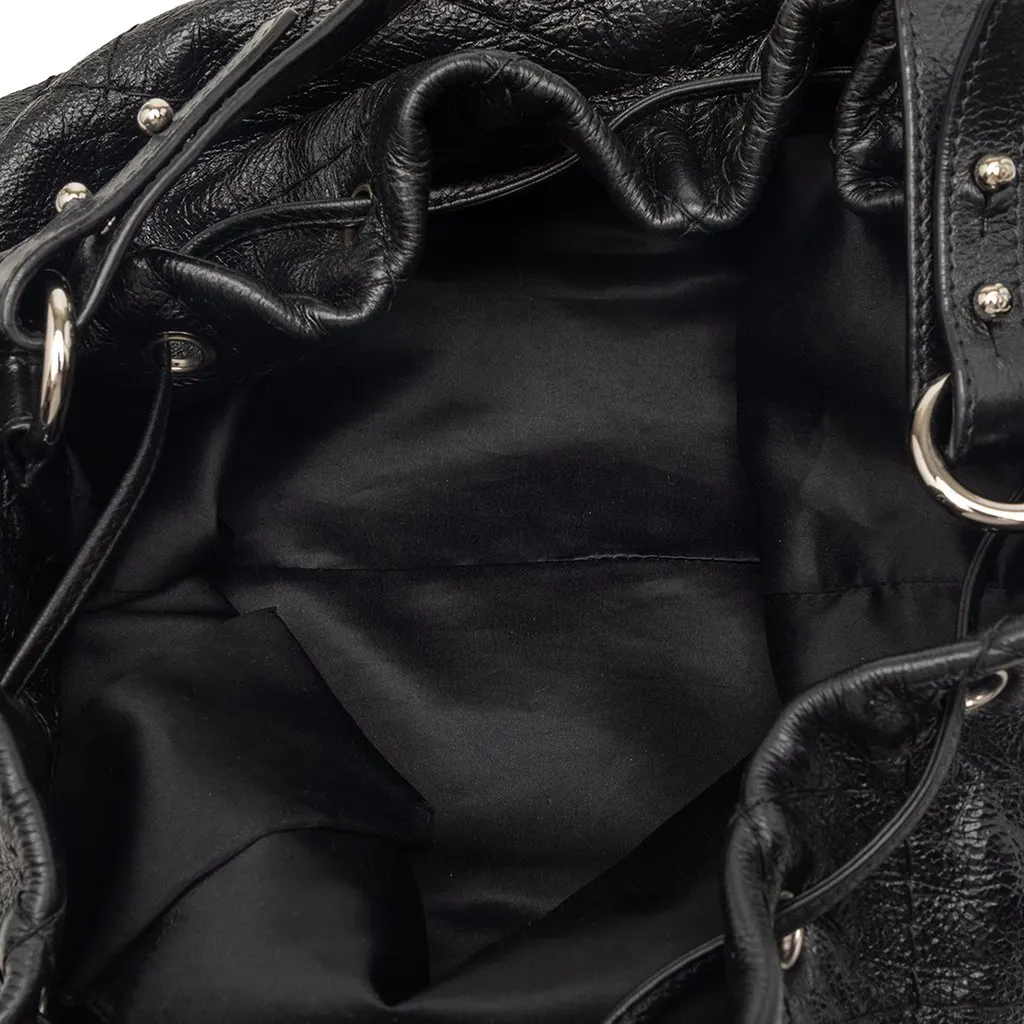 Chanel Glazed Calfskin On The Road Bucket Bag Black Leather Very good - Model View