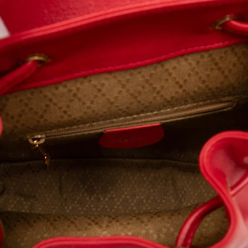 Gucci Calfskin Bamboo Drawstring Backpack Red Leather Very good - Model View