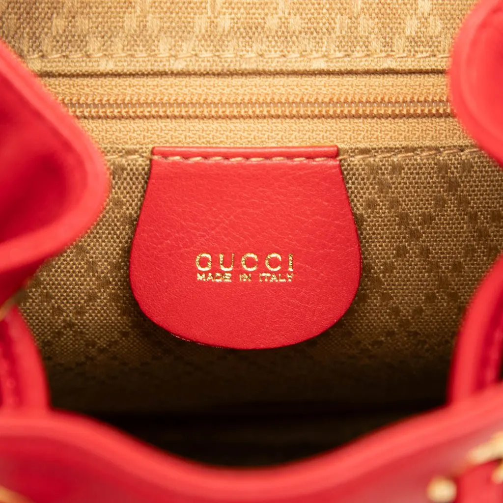 Gucci Calfskin Bamboo Drawstring Backpack Red Leather Very good - Box View