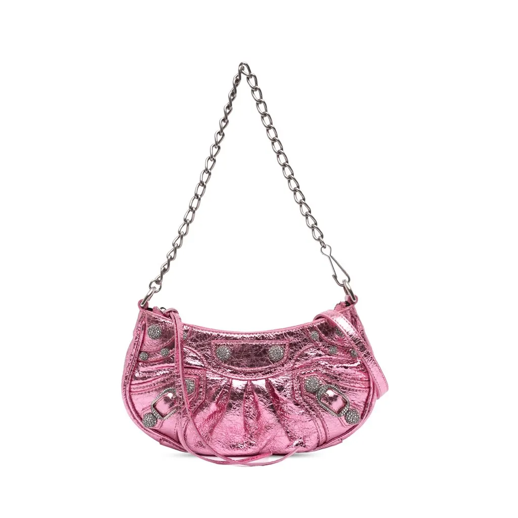 Balenciaga Mini Metallic Lambskin Motocross Le Cagole Pink Leather Very good - Front View