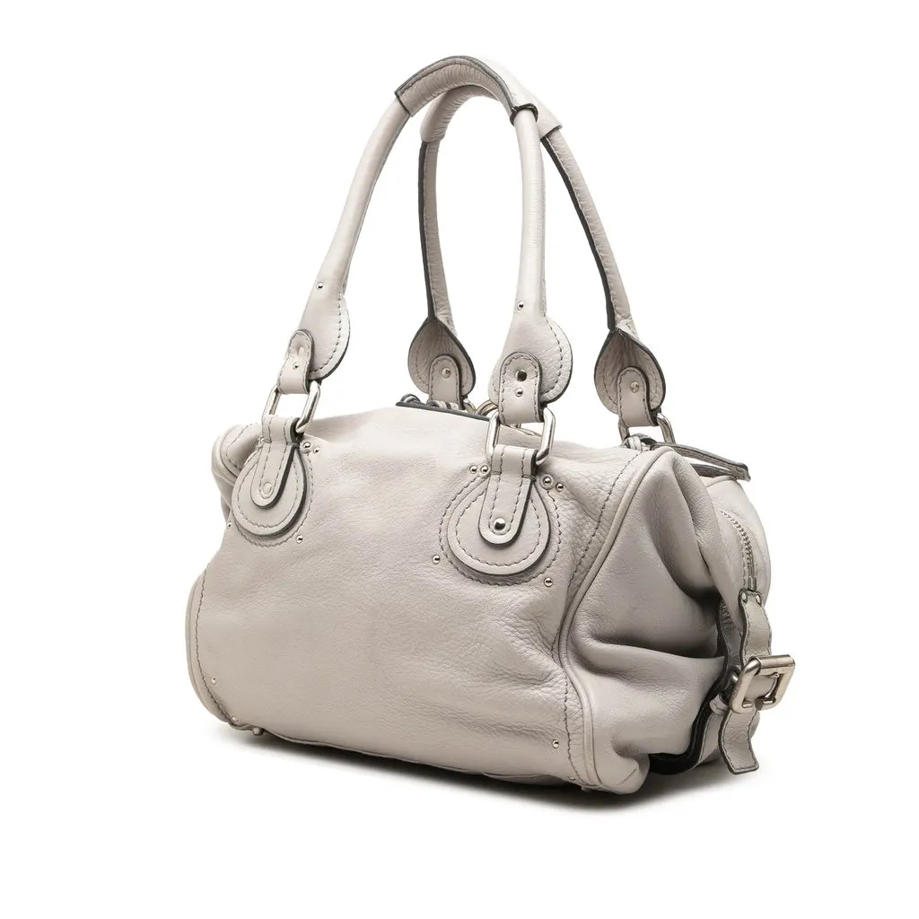 Chloé Leather Paddington Front Pocket Shoulder Bag Grey Leather Very good - Back View