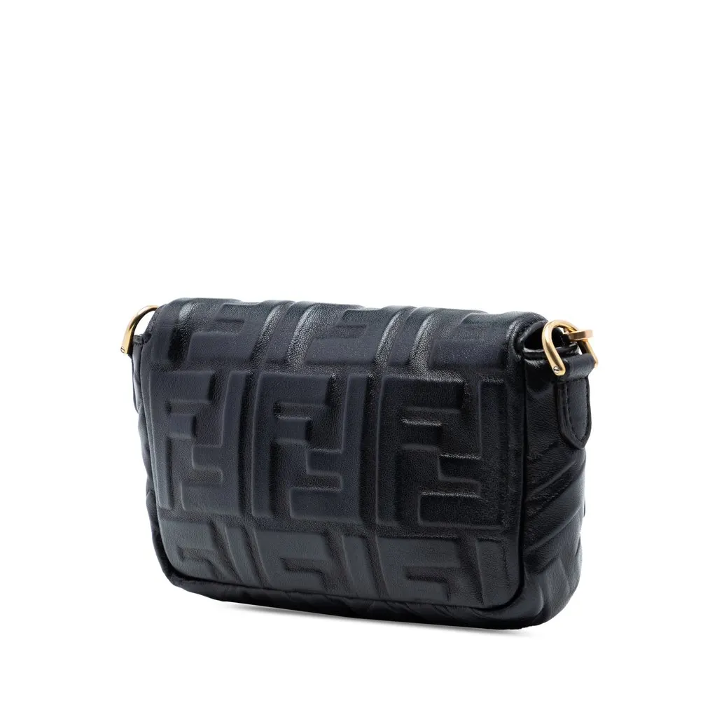 Fendi Mini Zucca Embossed Leather Baguette Satchel Black Leather Good - Back View