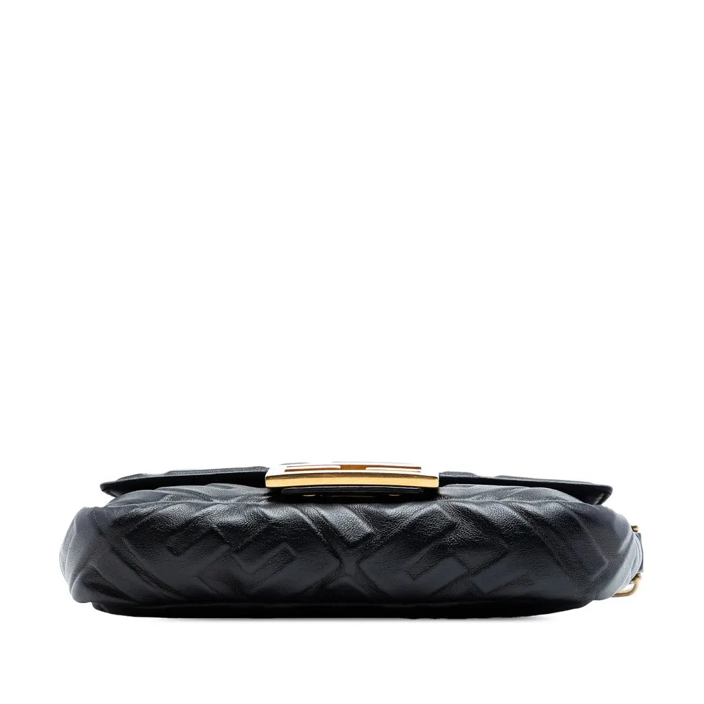 Fendi Mini Zucca Embossed Leather Baguette Satchel Black Leather Good - Inside View