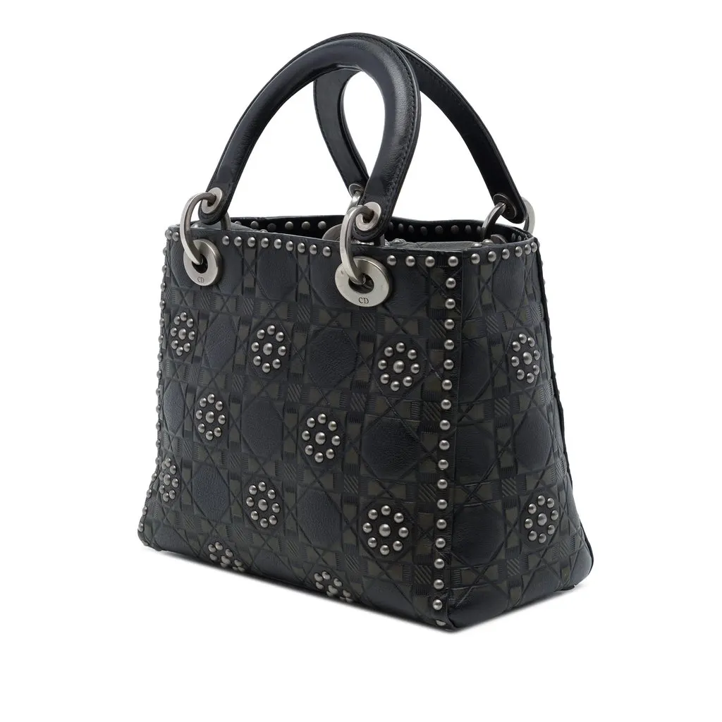 Dior Medium Calfskin Cannage Embossed Flower Studded Supple Lady Dior Black Leather Very good - Back View