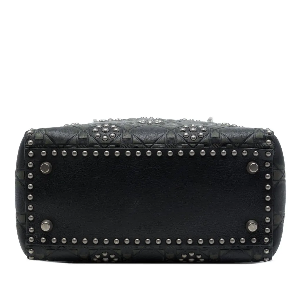 Dior Medium Calfskin Cannage Embossed Flower Studded Supple Lady Dior Black Leather Very good - Inside View