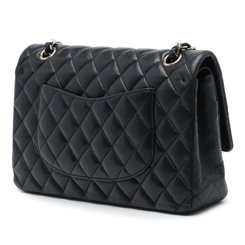 Chanel Medium Classic Lambskin Double Flap Black Leather Very good - Back View