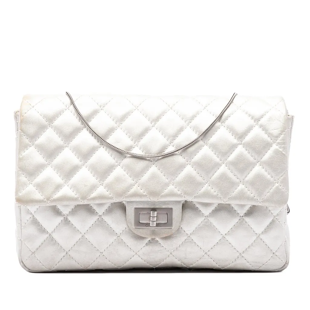 Chanel Quilted Metallic Calfskin Reissue 2.55 Chain Flap Silver Leather Very good - Front View