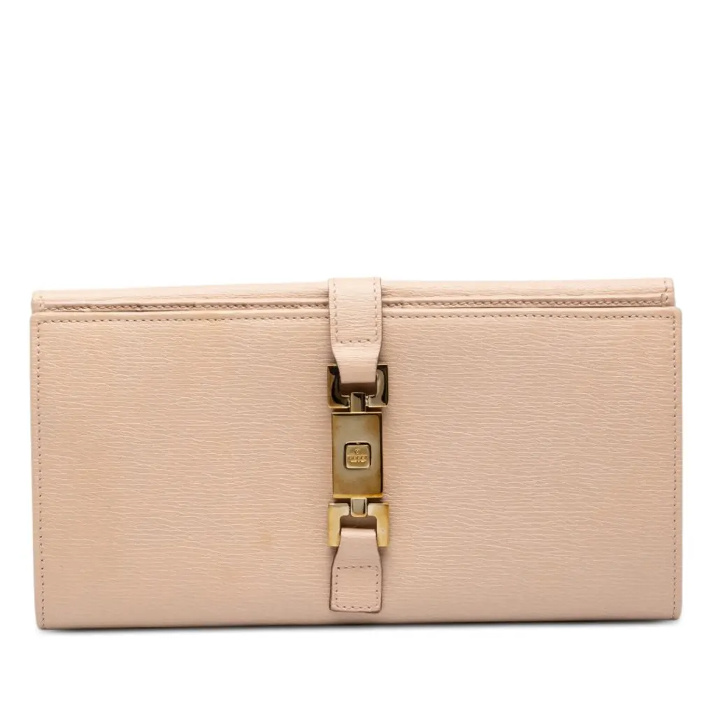 Gucci Calfskin Jackie Long Wallet Pink Leather Good - Front View