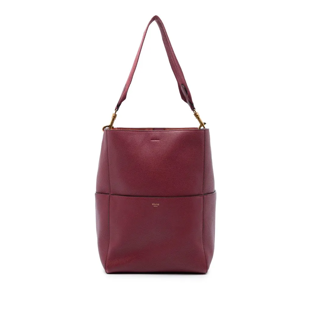 Celine Medium Leather Seau Sangle Bucket Bag Red Leather Very good - Front View