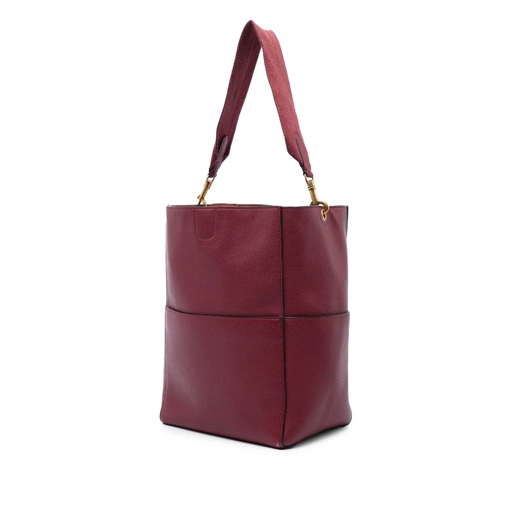 Celine Medium Leather Seau Sangle Bucket Bag Red Leather Very good - Back View