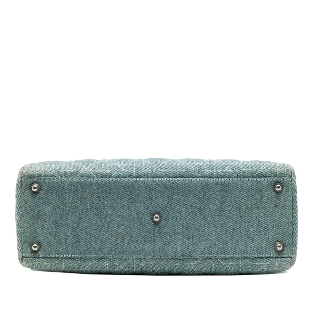 Dior Large Denim Cannage Acrylic Handles Lady Dior Blue Denim Good - Inside View
