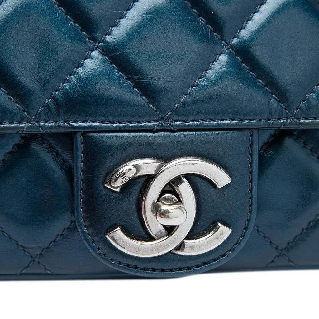 Chanel Medium Quilted Glazed Calfskin Coco Pleats Flap Blue Leather Very good - Box View