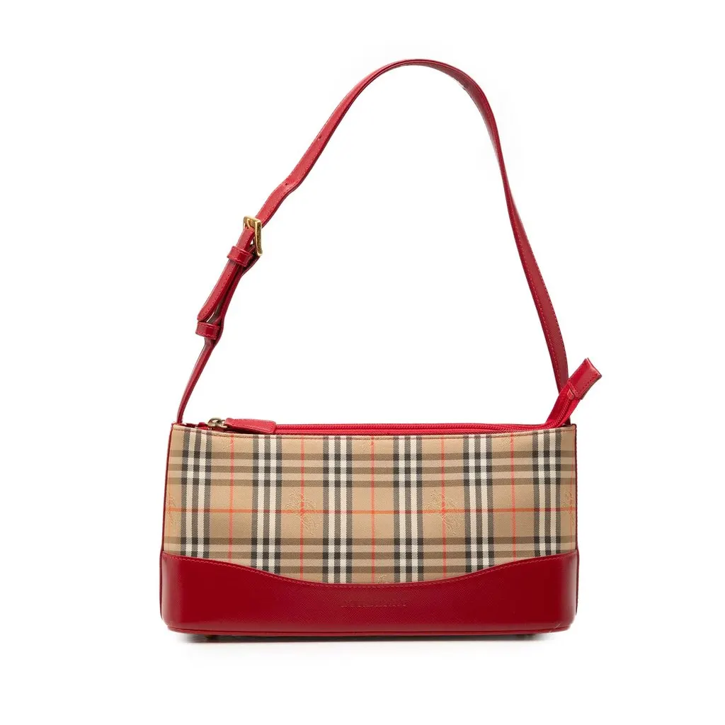 Burberry Haymarket Check Canvas Shoulder Bag Beige Very good - Front View