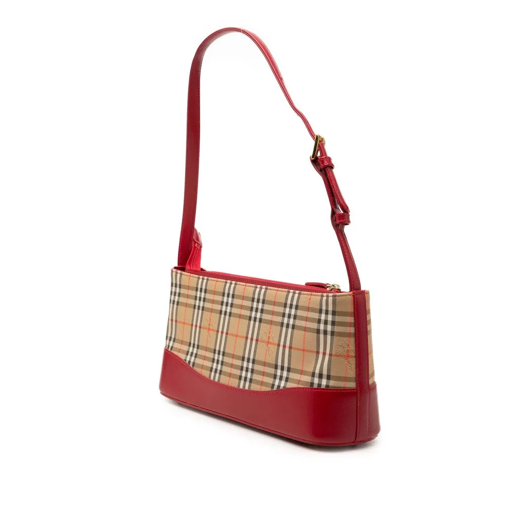 Burberry Haymarket Check Canvas Shoulder Bag Beige Very good - Back View