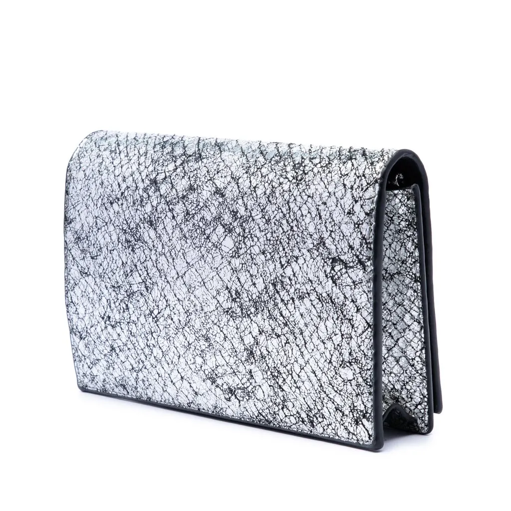 Saint Laurent Python Embossed Metallic Leather Classic Monogram Kate Tassel Wallet on Chain Silver Leather Very good - Back View
