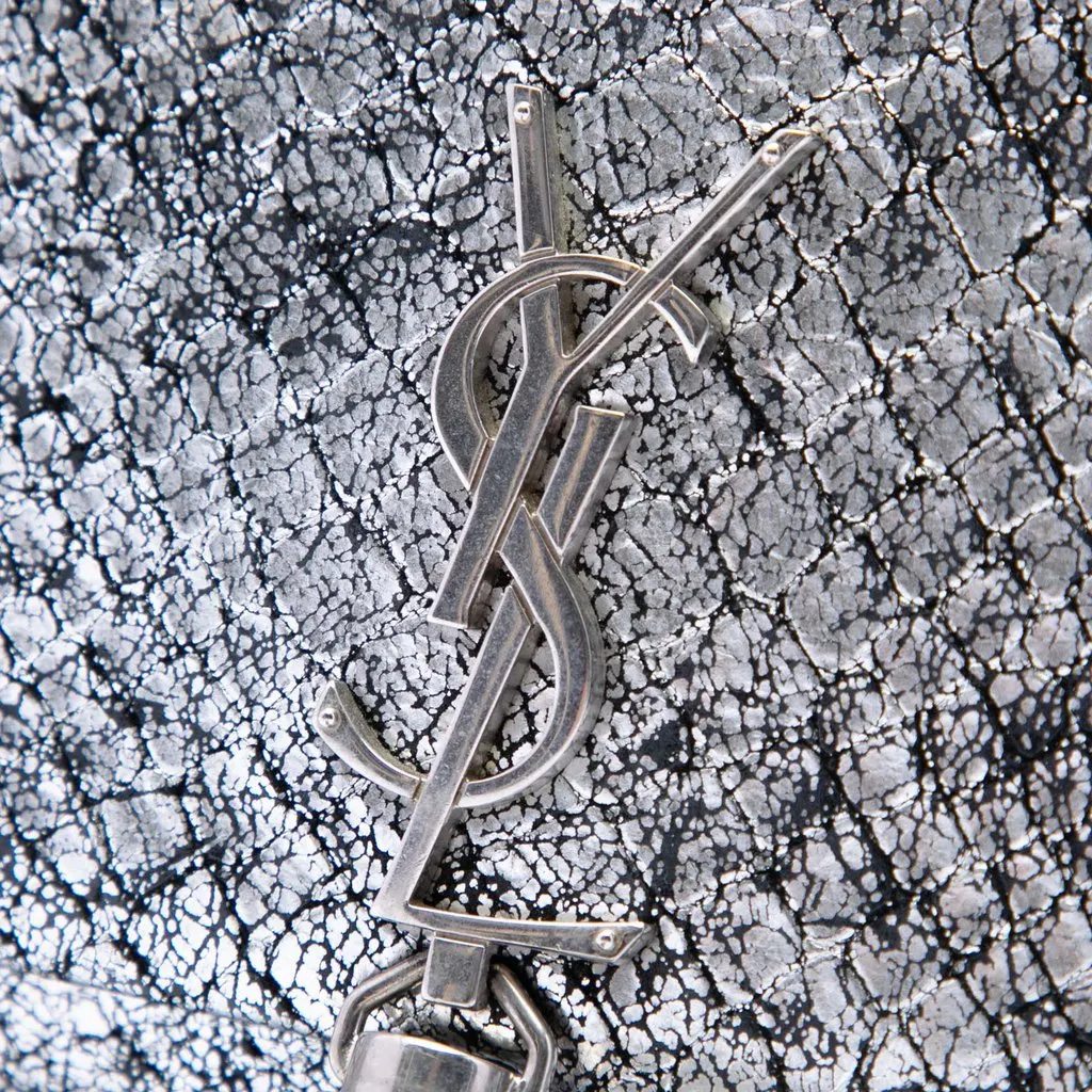 Saint Laurent Python Embossed Metallic Leather Classic Monogram Kate Tassel Wallet on Chain Silver Leather Very good - Box View