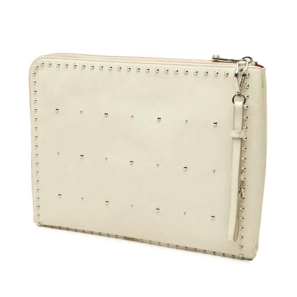 Miu Miu Faux Pearl Studded Leather Clutch White Leather Good - Back View