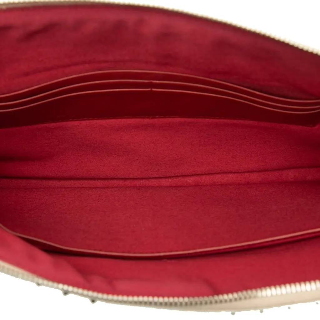 Miu Miu Faux Pearl Studded Leather Clutch White Leather Good - Model View