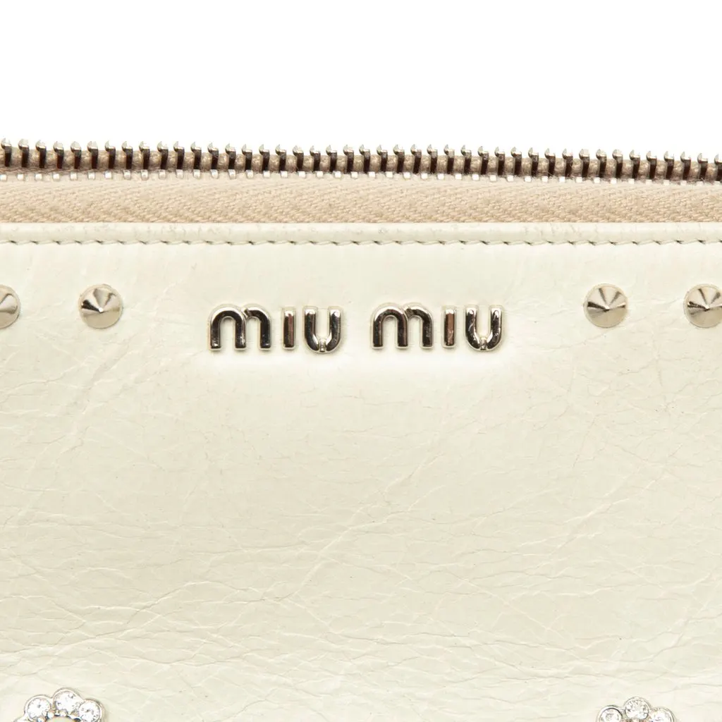 Miu Miu Faux Pearl Studded Leather Clutch White Leather Good - Box View