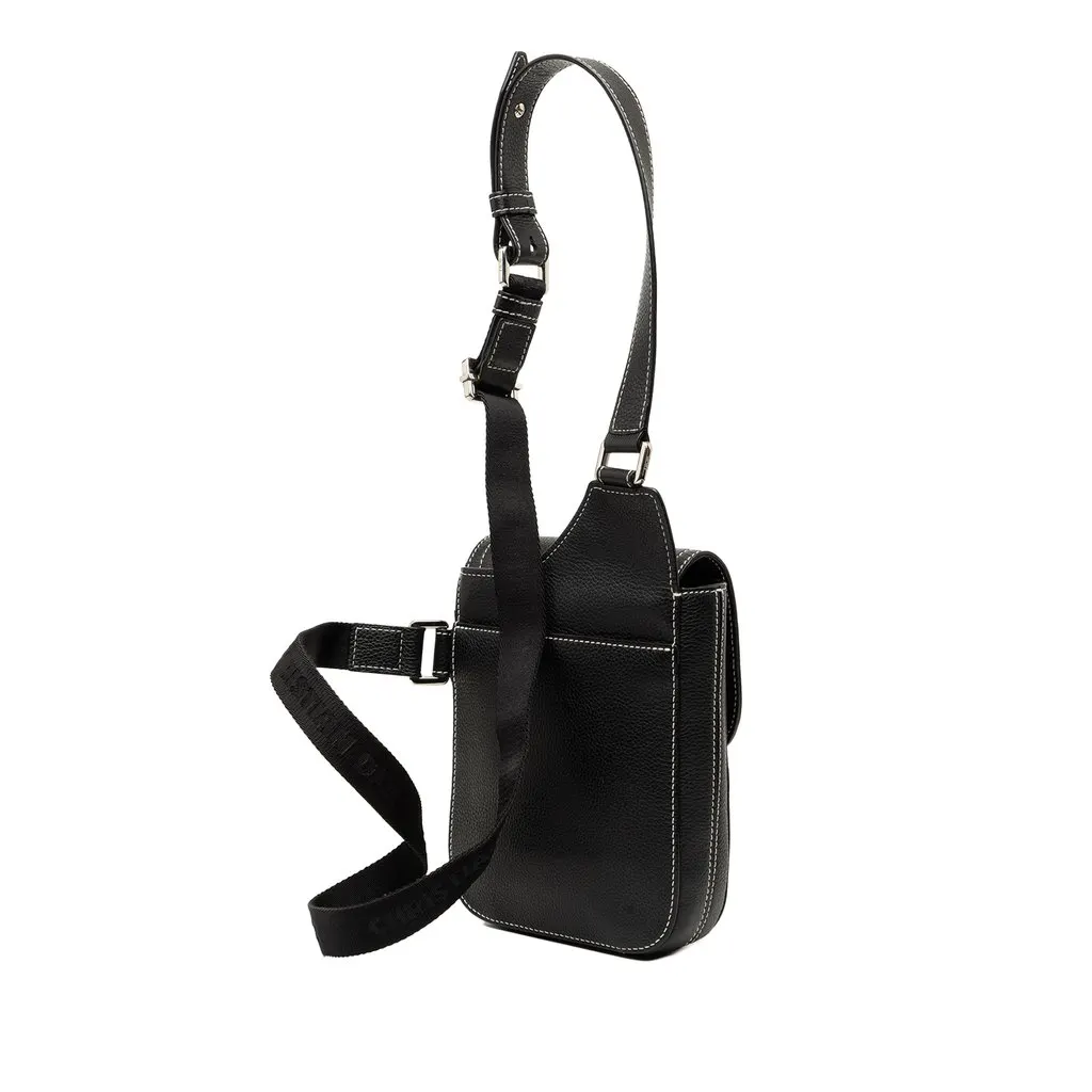 Dior Stussy Bee Applique Calfskin Saddle Crossbody Black Leather Very good - Back View
