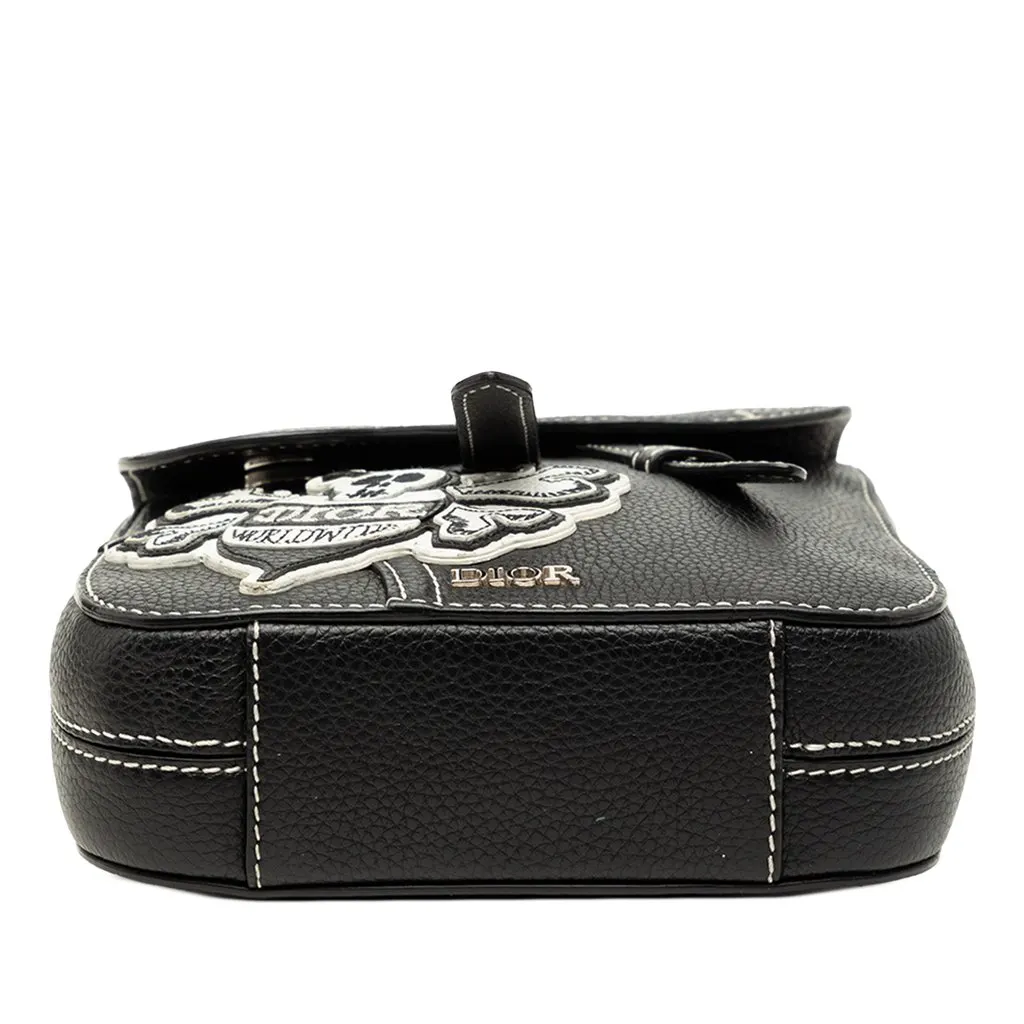 Dior Stussy Bee Applique Calfskin Saddle Crossbody Black Leather Very good - Inside View