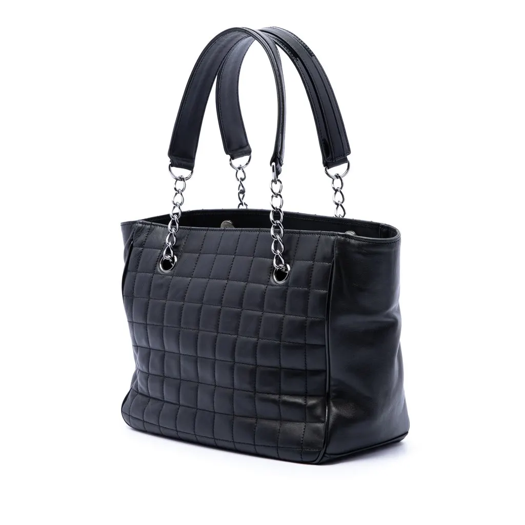Chanel CC Choco Bar Lambskin Camellia No 5 Tote Black Leather Very good - Back View