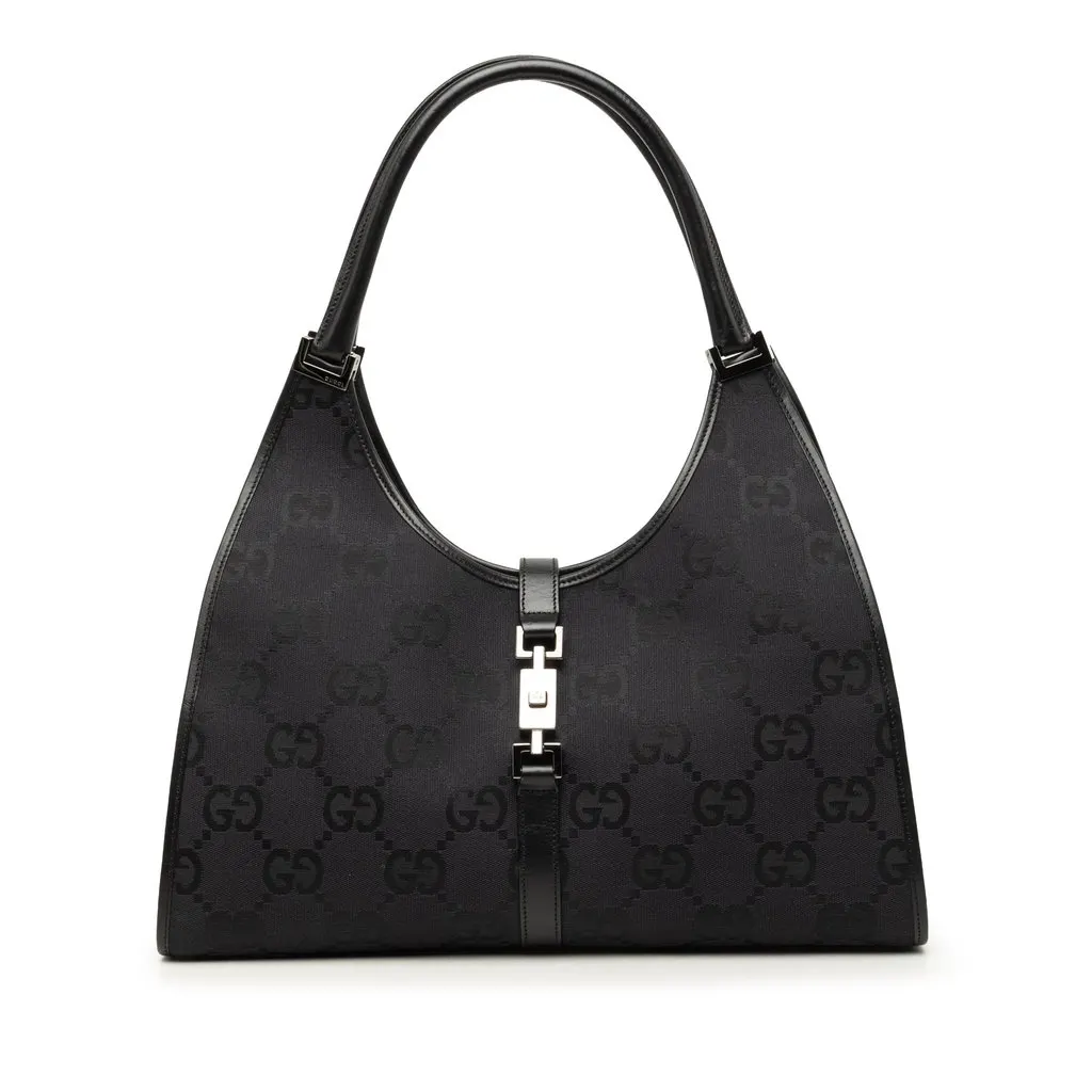Gucci GG Canvas Jackie Bardot Shoulder Bag Black Very good - Front View