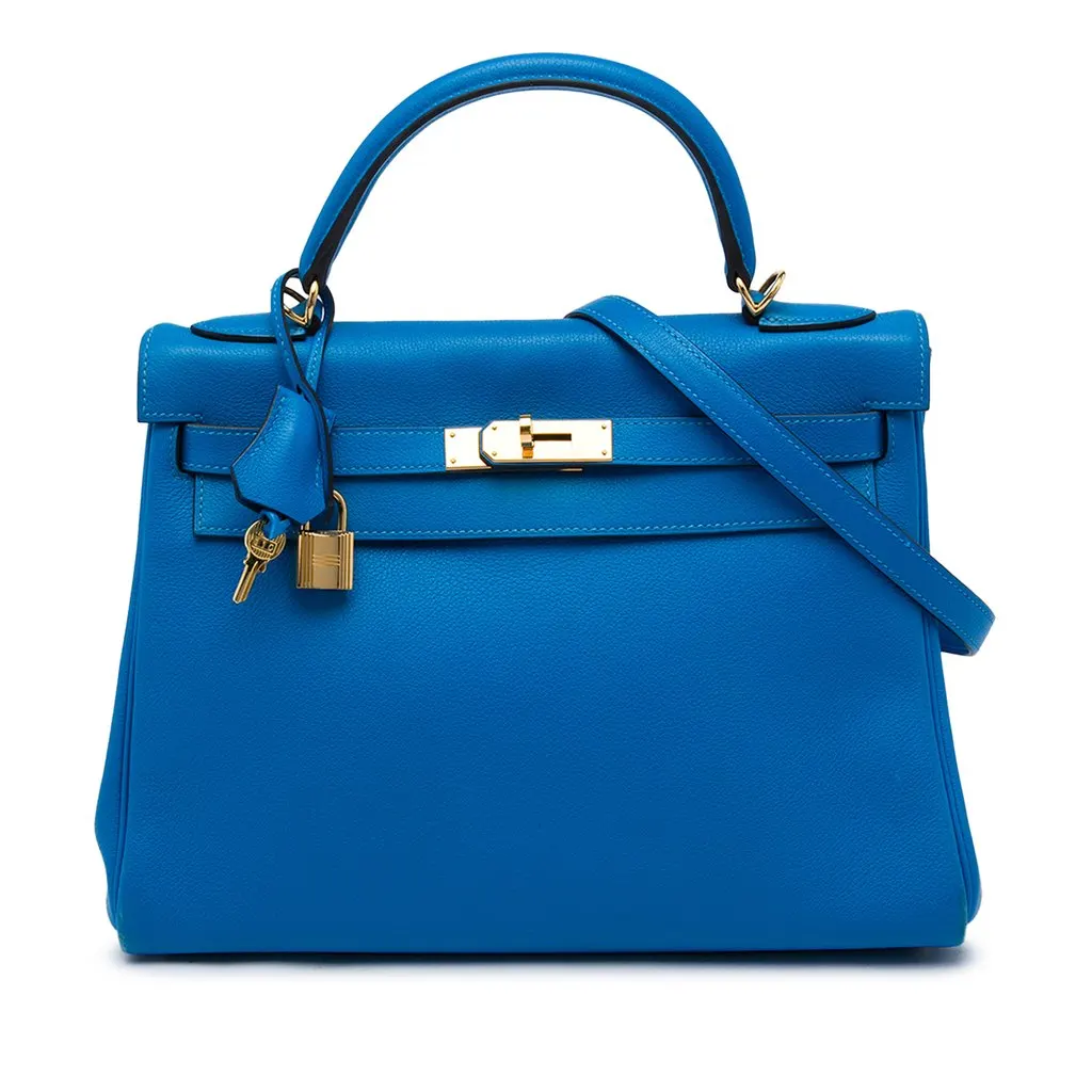 Hermès Epsom Kelly II Retourne 32 Blue Leather Very good - Front View