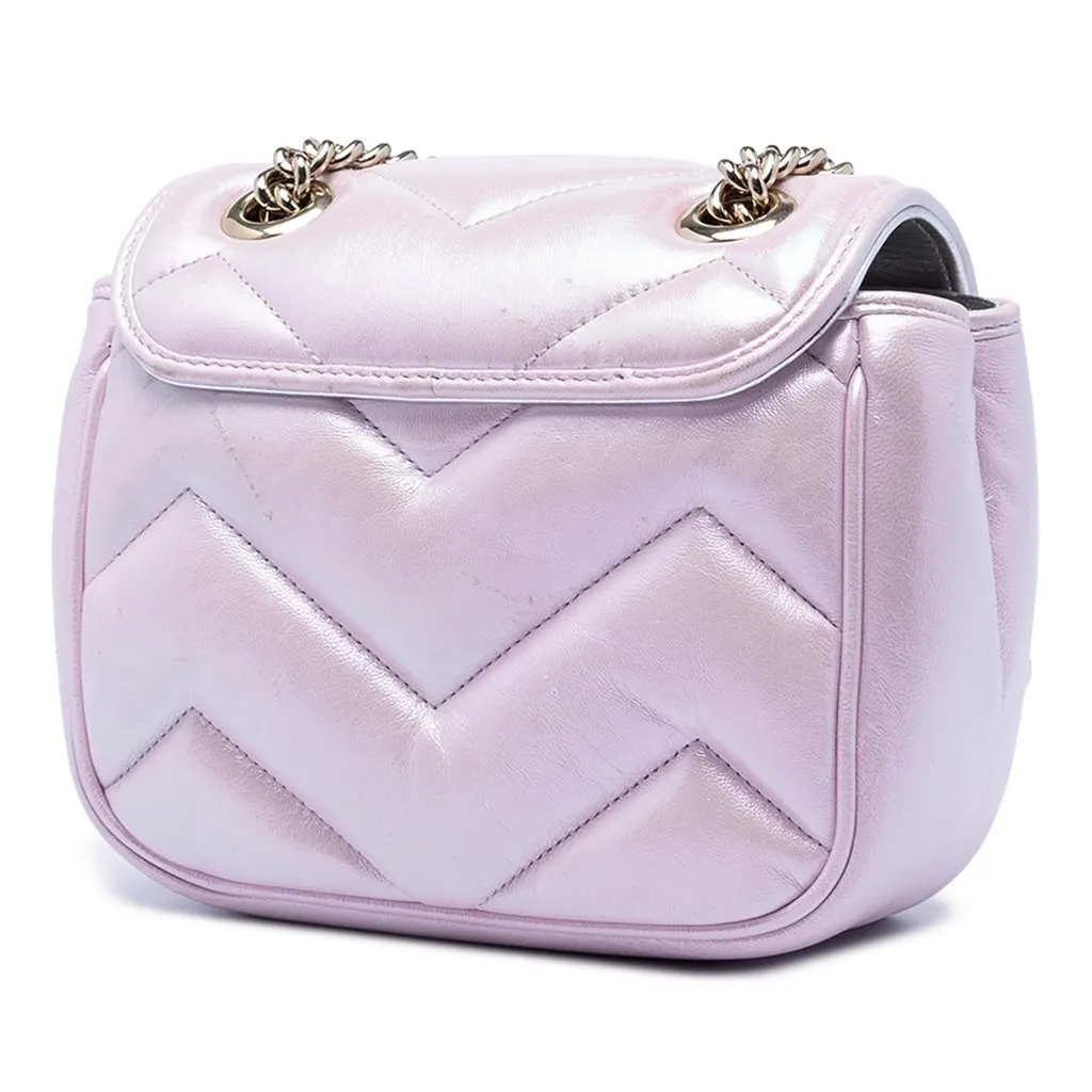 Gucci Mini GG Marmont Matelasse Iridescent Calfskin Flap Crossbody Purple Leather Very good - Back View