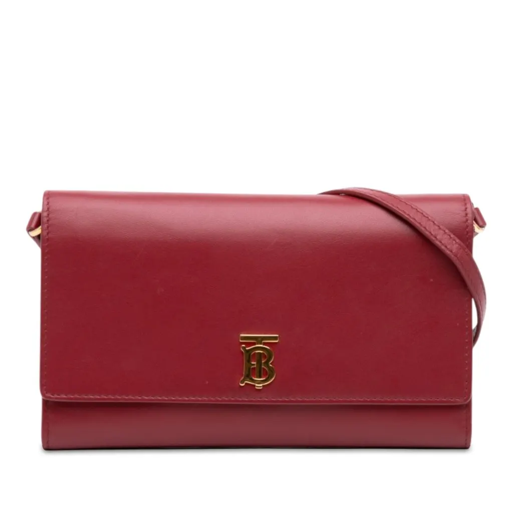 Burberry Leather TB Wallet On Strap Red Leather Very good - Front View