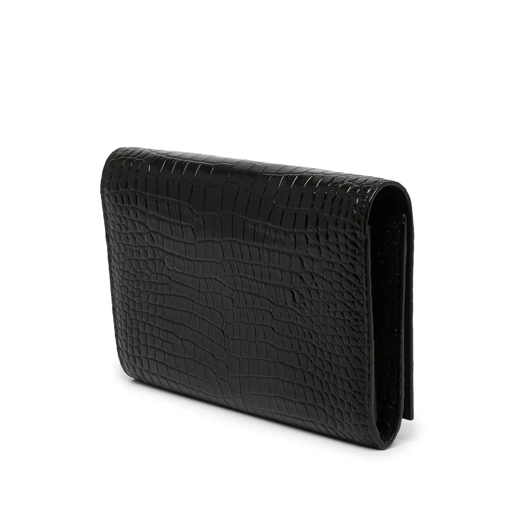 Saint Laurent Croc Embossed Patent Cassandre Wallet On Chain Black Leather Very good - Back View
