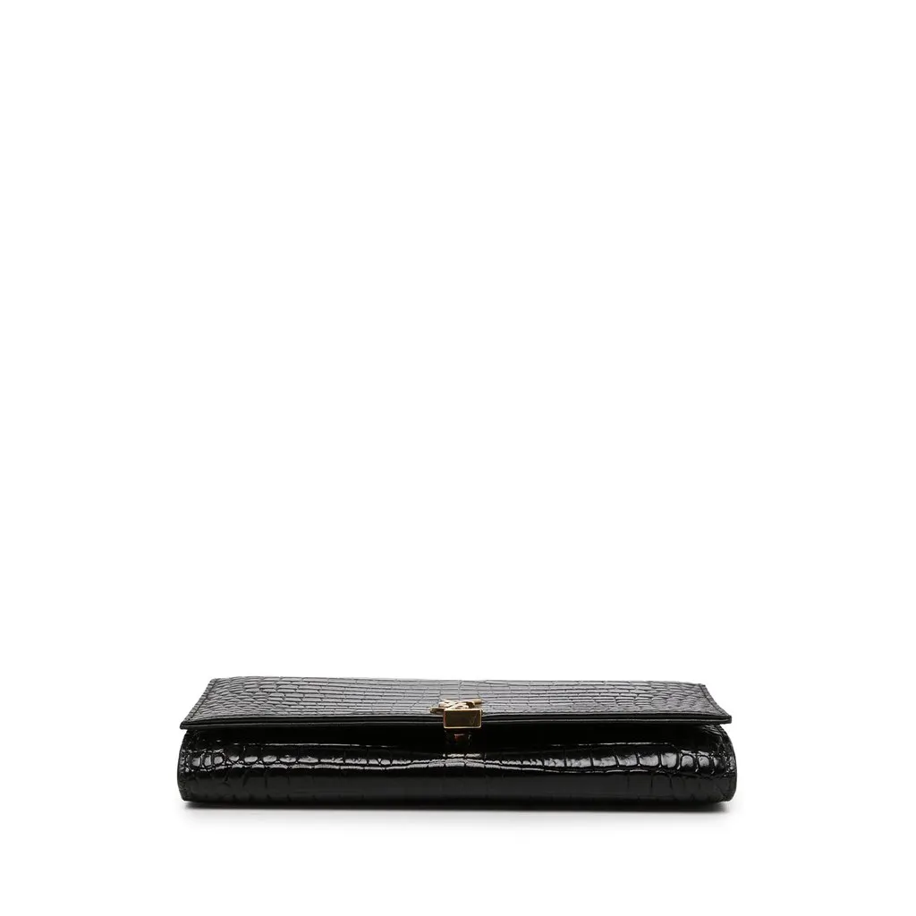 Saint Laurent Croc Embossed Patent Cassandre Wallet On Chain Black Leather Very good - Inside View