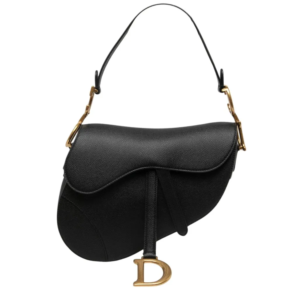 Dior Grained Calfskin Saddle Bag Black Leather Very good - Front View