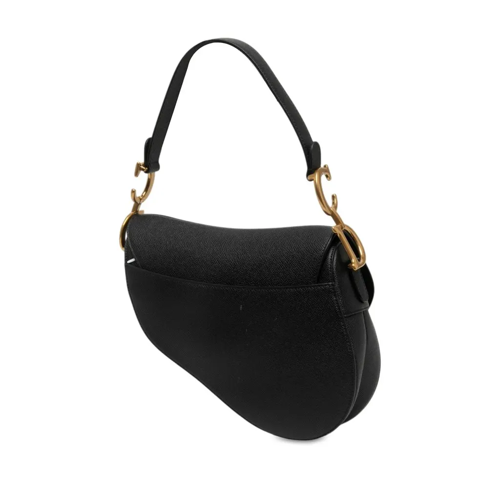 Dior Grained Calfskin Saddle Bag Black Leather Very good - Back View