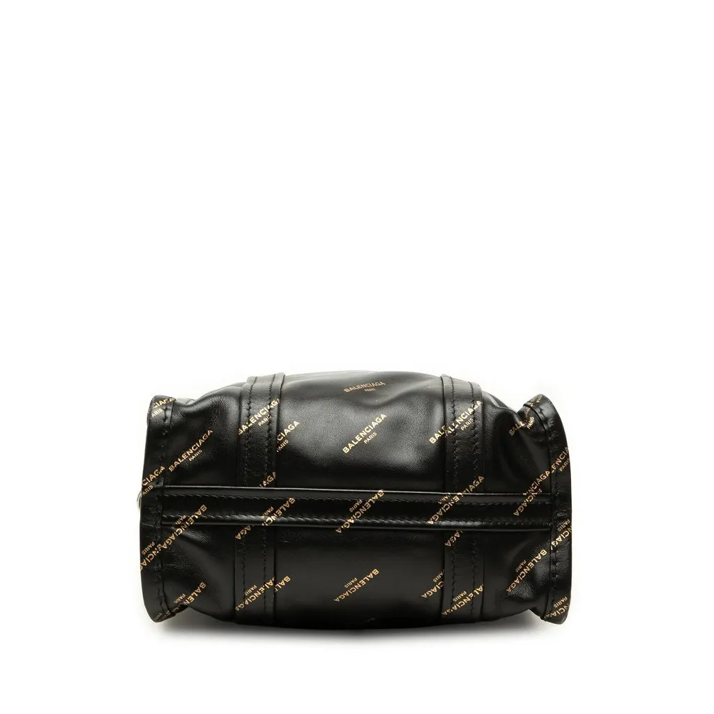 Balenciaga Calfskin Allover Logo Bazar Shopper Satchel XS Black Leather Very good - Inside View